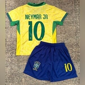 Neymar Jr Brazil Jersey Youth Small Size 24 - Yellow Soccer Kids Kit - Age 6-7